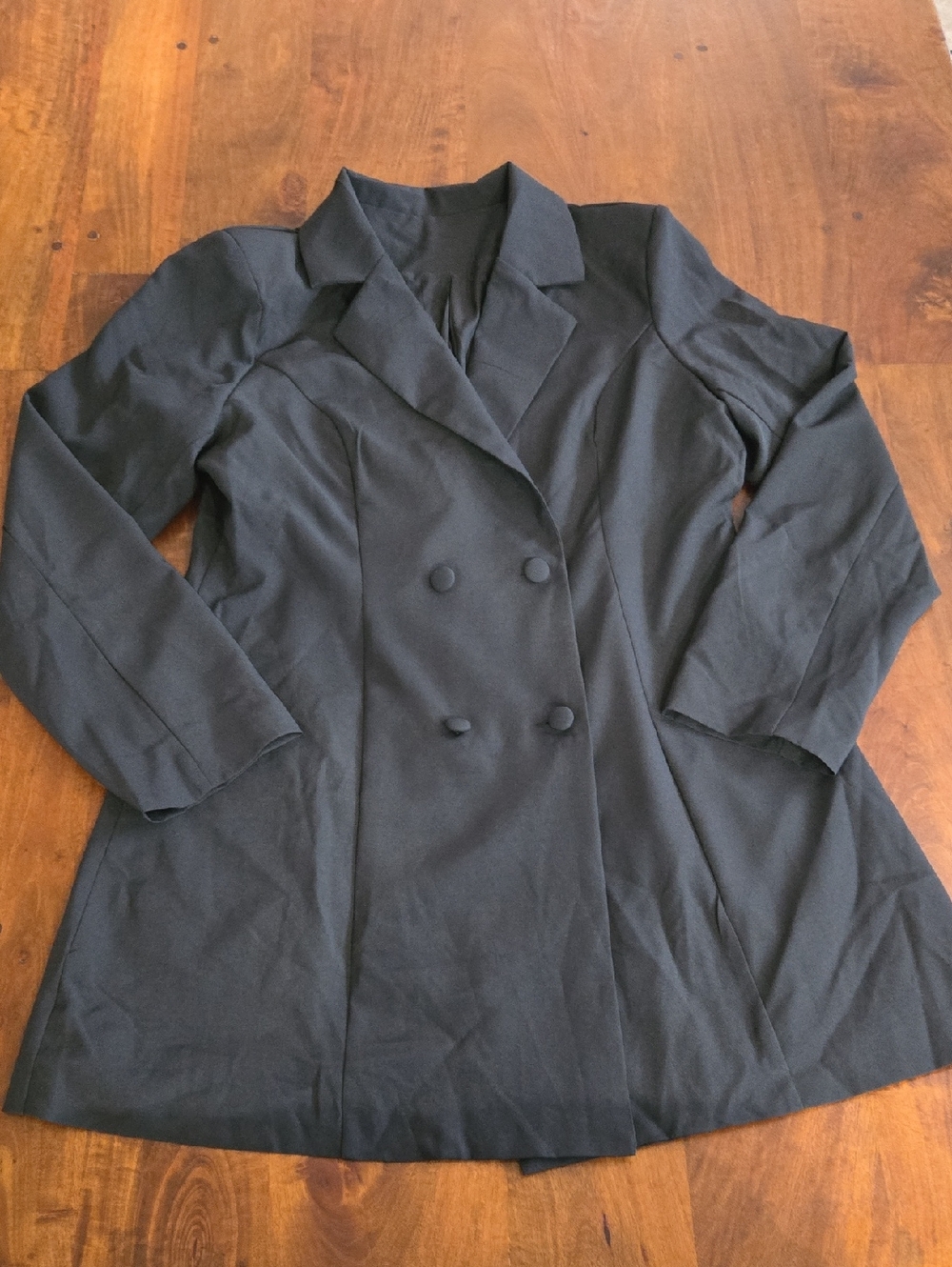 Double-Breasted Black Women's Blazer Coat Size Large